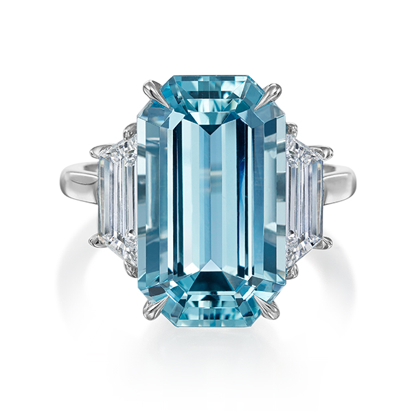 Platinum Aquamarine & Diamond Ring